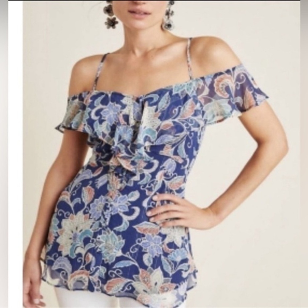 Women’s off shoulder blue Maeve floral blouse size 2